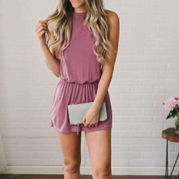 Merokeety Romper womens Size small sleeveless casual pink Halter summer Vacation - Picture 1 of 11